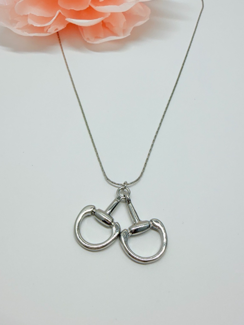 Silver Double horse Bit Necklace -